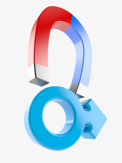 磁石吸附效果红蓝色天然磁石吸附着男性标志的高清图片