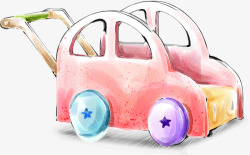 手绘粉色可爱小车素材