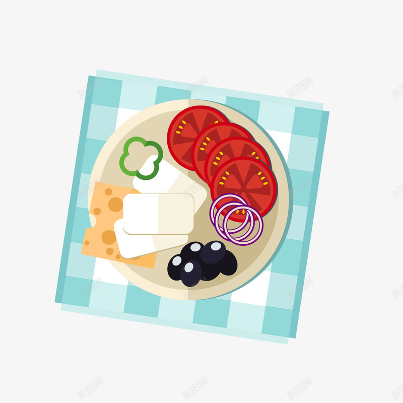 格子桌布上的美味早餐png免抠素材_新图网 https://ixintu.com 卡通桌布 卡通食物 绿色格子桌布 美味早餐 背景装饰