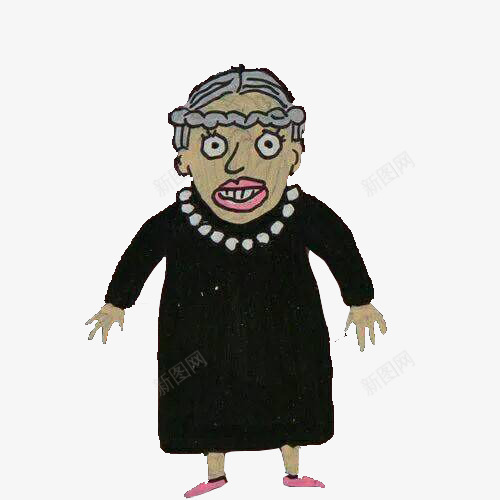 穿长裙的老太太png免抠素材_新图网 https://ixintu.com 插画 珍珠项链 老太太 黑色