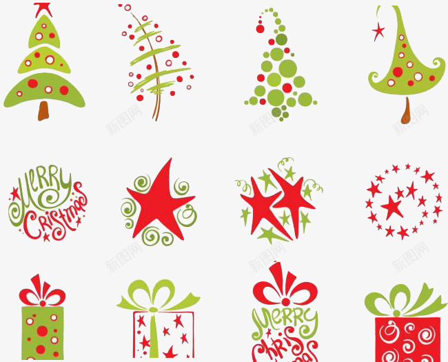 圣诞物品图psd免抠素材_新图网 https://ixintu.com 圣诞树 圣诞礼物 红色 绿色