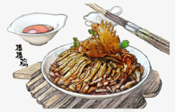 四川彩手绘彩铅食物四川特色美食棒棒鸡高清图片