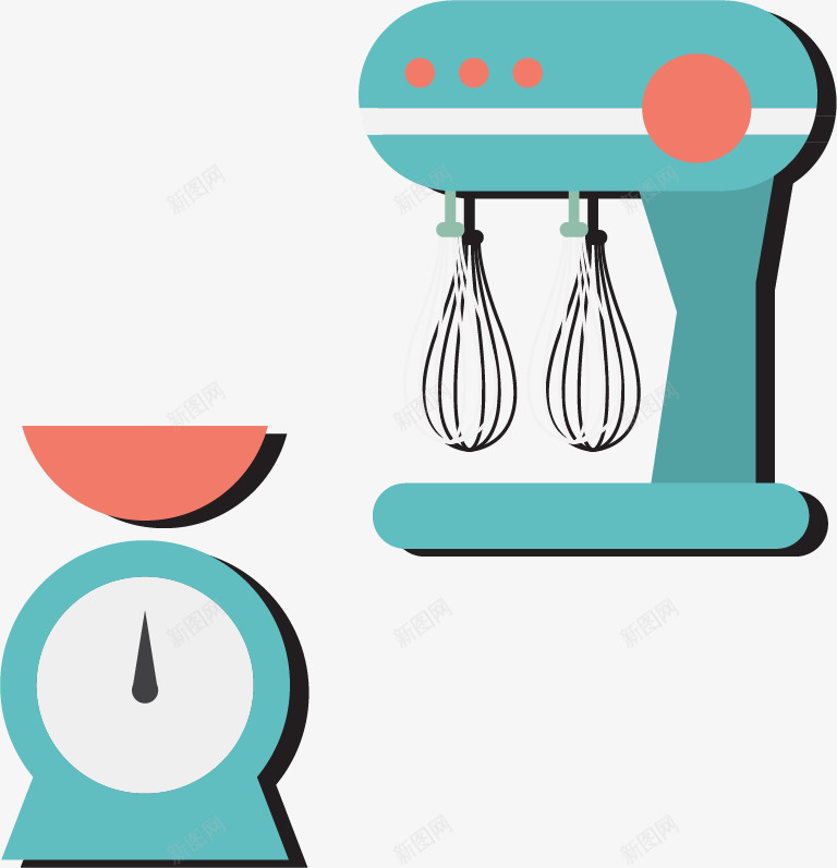 打蛋器与食物称png免抠素材_新图网 https://ixintu.com 厨房用品 蓝色 西点用品