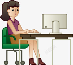 电脑前办公的女人素材