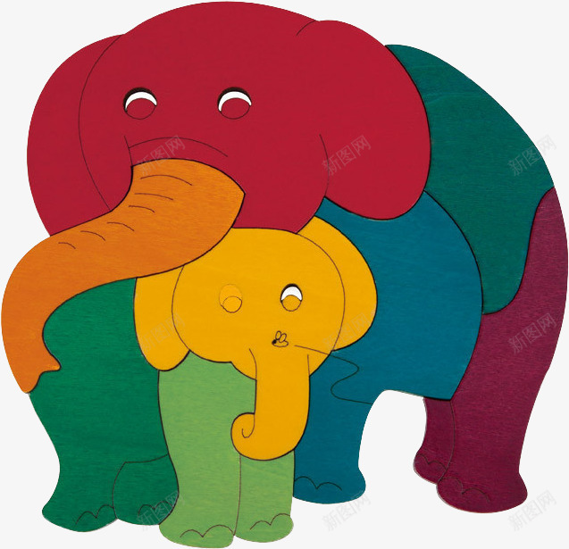 大象和小象png免抠素材_新图网 https://ixintu.com 产品实物 创意 彩色 拼装