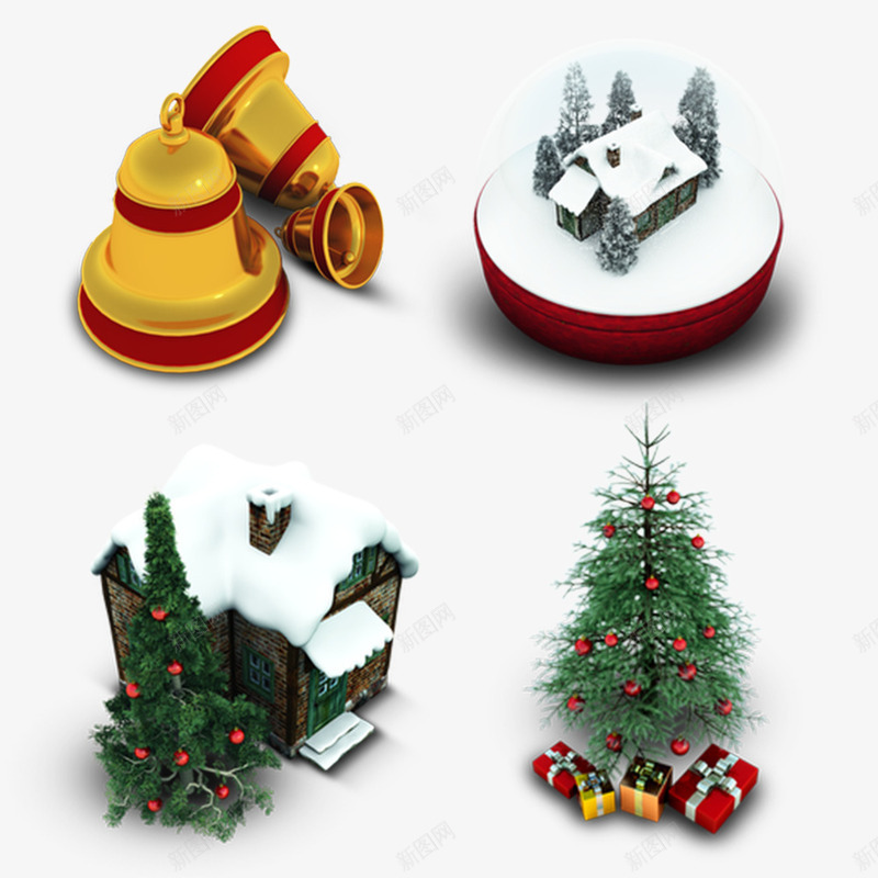 圣诞铃铛和圣诞树png免抠素材_新图网 https://ixintu.com 圣诞 圣诞房子 圣诞树 铃铛