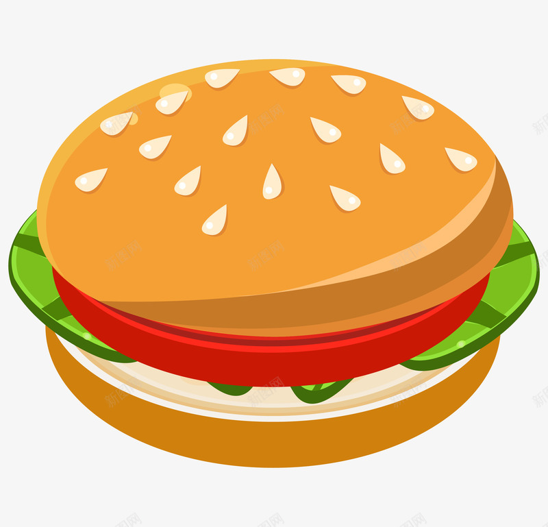 一个美味的汉堡包png免抠素材_新图网 https://ixintu.com 卡通手绘 汉堡包 美食 装饰图 面包 食物