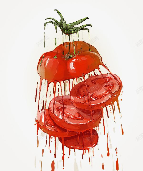 蔬菜png免抠素材_新图网 https://ixintu.com 切蔬菜 手绘 红色 西红柿汁 颜料