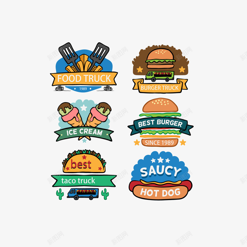 卡通快餐食物标签矢量图ai免抠素材_新图网 https://ixintu.com 快餐 标志 汉堡 食物 矢量图