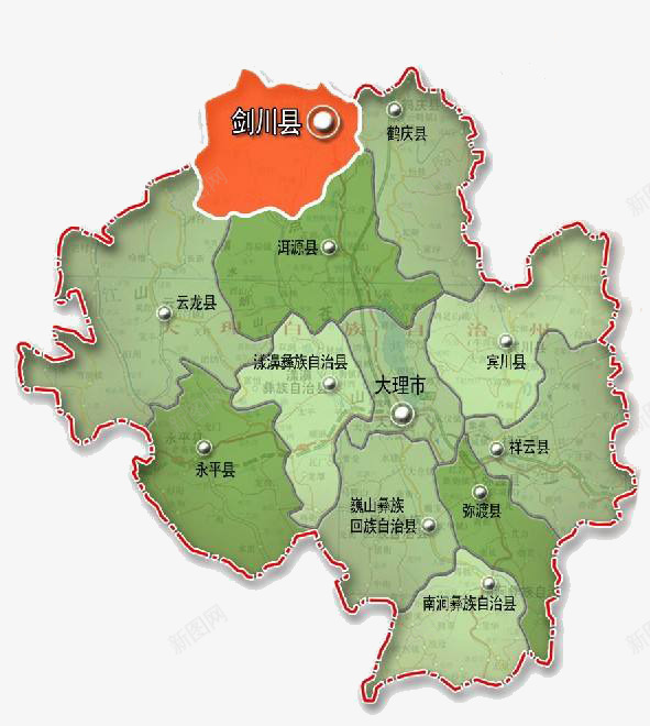 云南地图png免抠素材_新图网 https://ixintu.com 云南 云南地图 地图 大理 红色