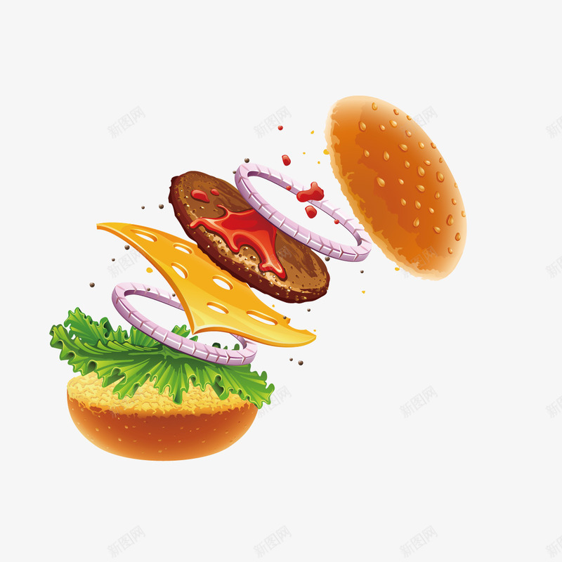 创意汉堡包png免抠素材_新图网 https://ixintu.com 汉堡包 蔬菜 面包