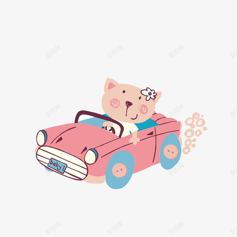 卡通动物开车png免抠素材_新图网 https://ixintu.com 卡通小车 开车 粉色小动物
