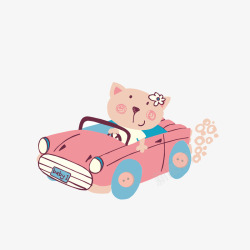 粉色小车卡通动物开车高清图片
