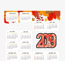 红色2019年日历模板矢量图素材
