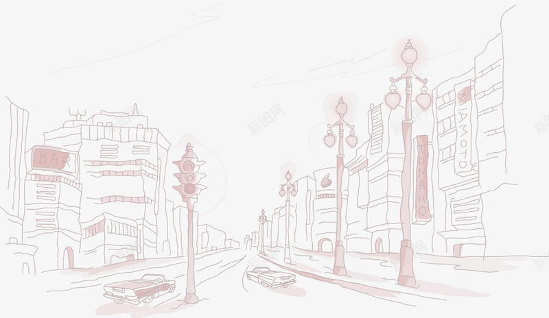 城市街道png免抠素材_新图网 https://ixintu.com 卡通手绘手绘 线图