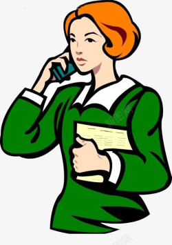 打电话的绿衣服女人素材