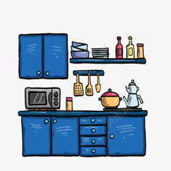 蓝色风格的彩绘厨房素材