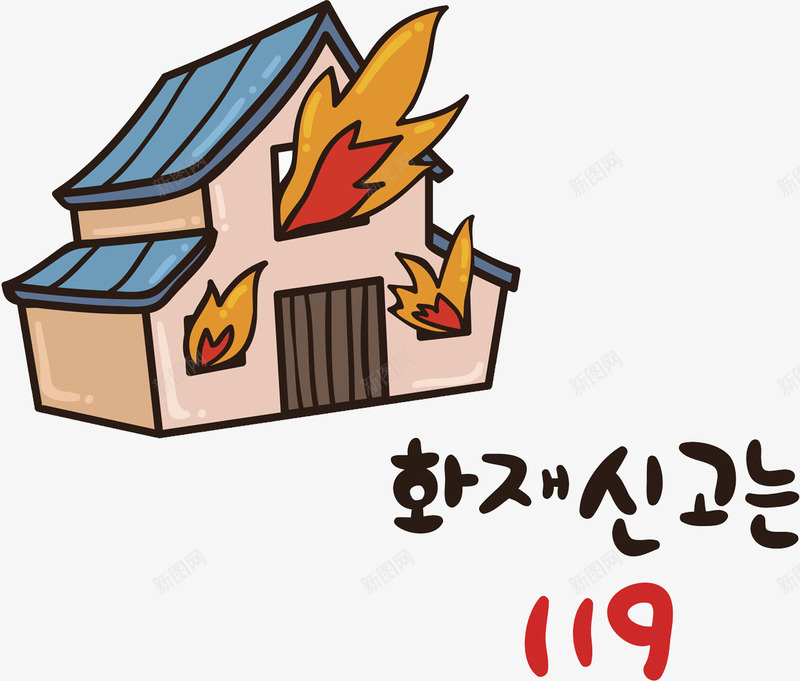 失火的房子png免抠素材_新图网 https://ixintu.com 119 卡通 失火的 房子 插图 火警电话 韩语字