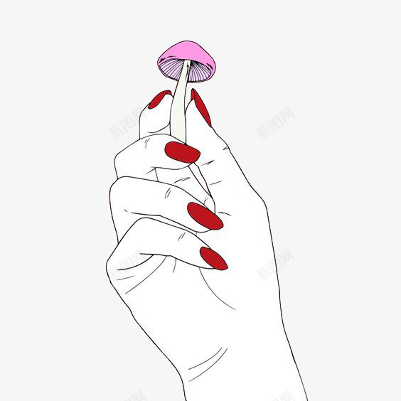 红指甲的手拿着小蘑菇psd免抠素材_新图网 https://ixintu.com 坏女人 手控福利 手绘 特写 红指甲 酷女孩