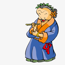 农妇拿筷子带草环的古代农妇矢量图高清图片