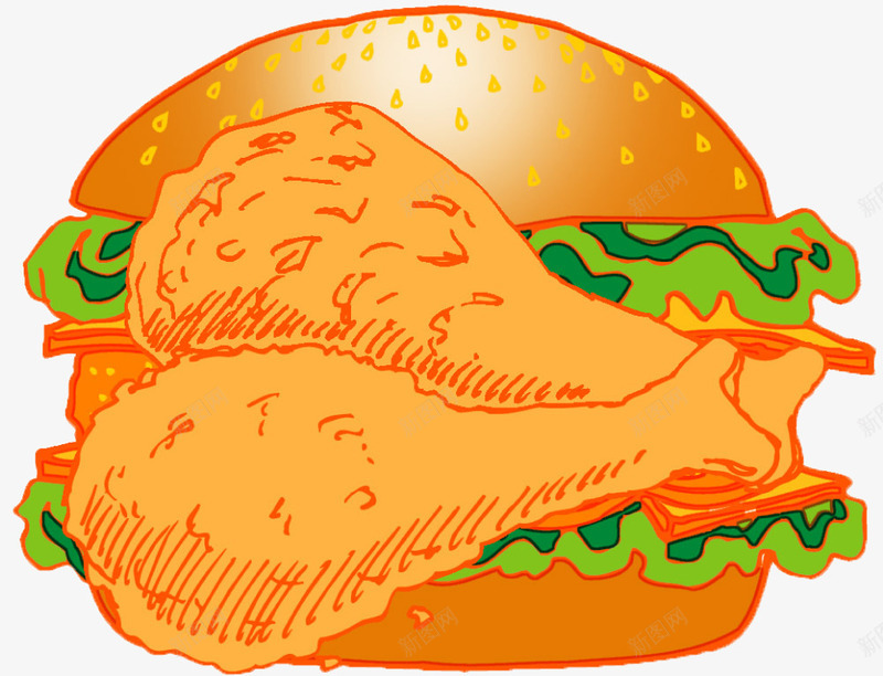 一个汉堡包png免抠素材_新图网 https://ixintu.com 卡通 快餐 汉堡包 食物