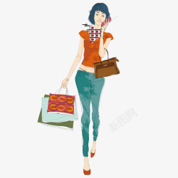 打电话的时尚男孩女孩购物女孩高清图片