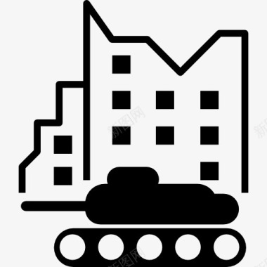 军事坦克在城市街道图标图标