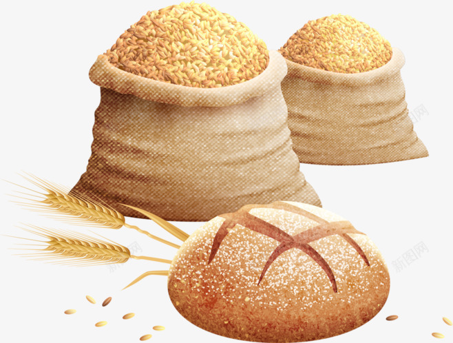 面包和麦子png免抠素材_新图网 https://ixintu.com 一个 两袋 大麦 面包