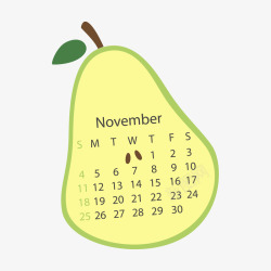 2018年11月黄色梨子2018年11月水果日历矢量图高清图片