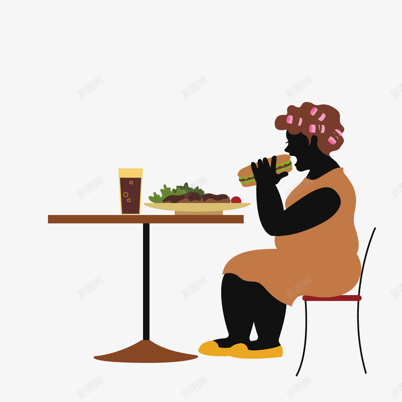 吃汉堡的肥胖女子png免抠素材_新图网 https://ixintu.com 吃饭 汉堡 肥胖
