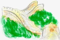 手绘中国长城写生素材