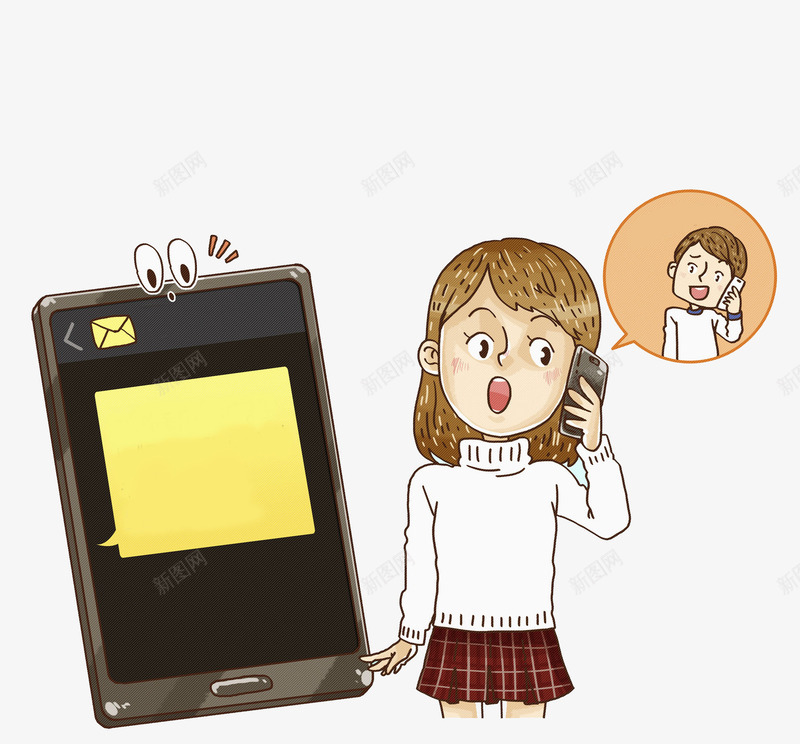 打电话的女孩png免抠素材_新图网 https://ixintu.com 信息 卡通人物 商务 壁纸 彩色 手机 手绘 打电话 插图