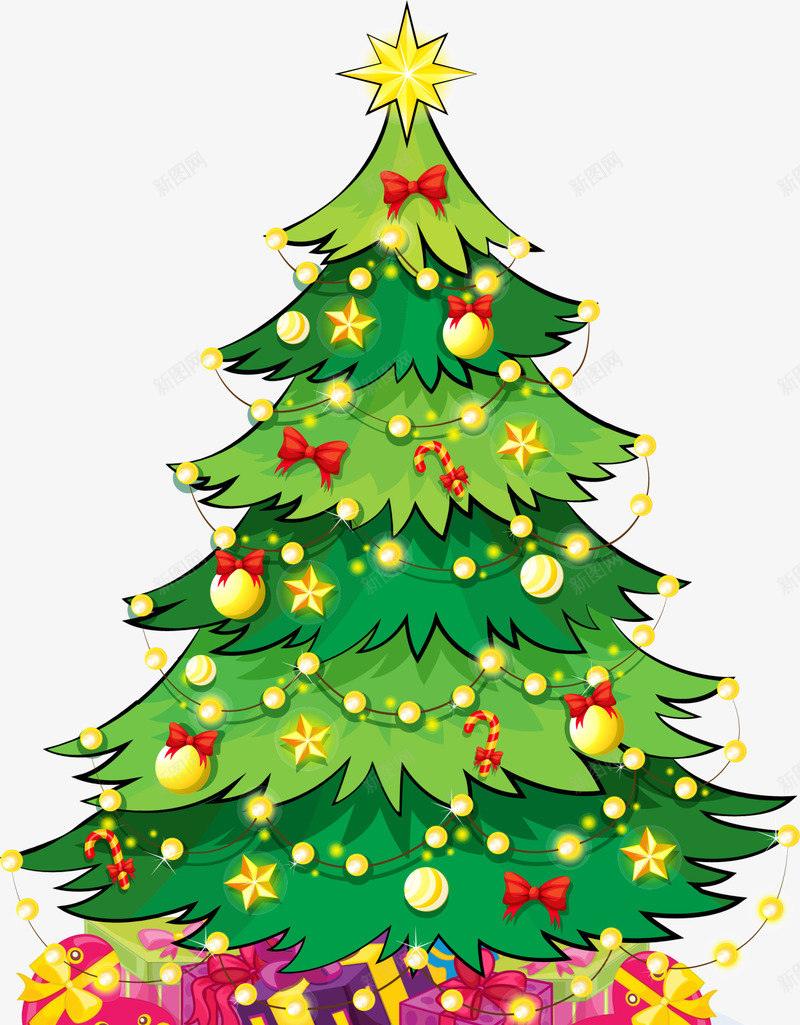 圣诞节绿色圣诞树png免抠素材_新图网 https://ixintu.com 圣诞球装饰 圣诞礼物 圣诞节 童趣 绿色圣诞树 黄色星星