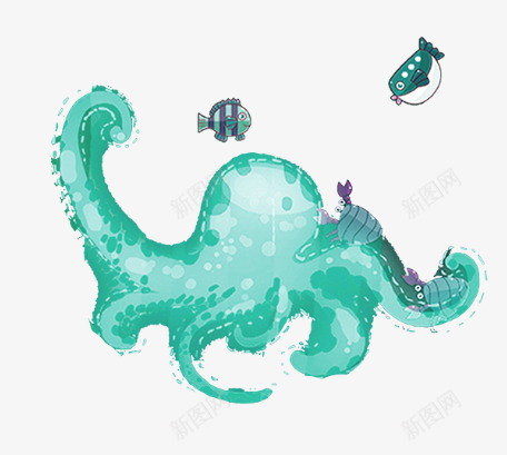 章鱼动物png免抠素材_新图网 https://ixintu.com 开学季动物素材 插画 水墨 海生物 海鱼