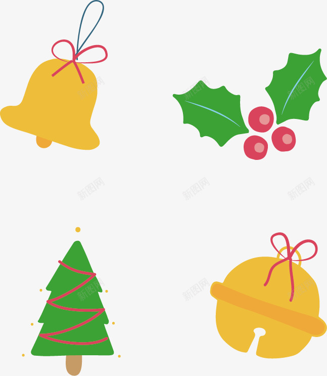 黄色铃铛四个装饰png免抠素材_新图网 https://ixintu.com 免抠png素材 免费png素材 圣诞果 圣诞树 圣诞节 铜铃