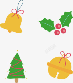 圣诞节铜铃黄色铃铛四个装饰高清图片