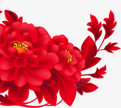 红色盛开花朵叶子素材