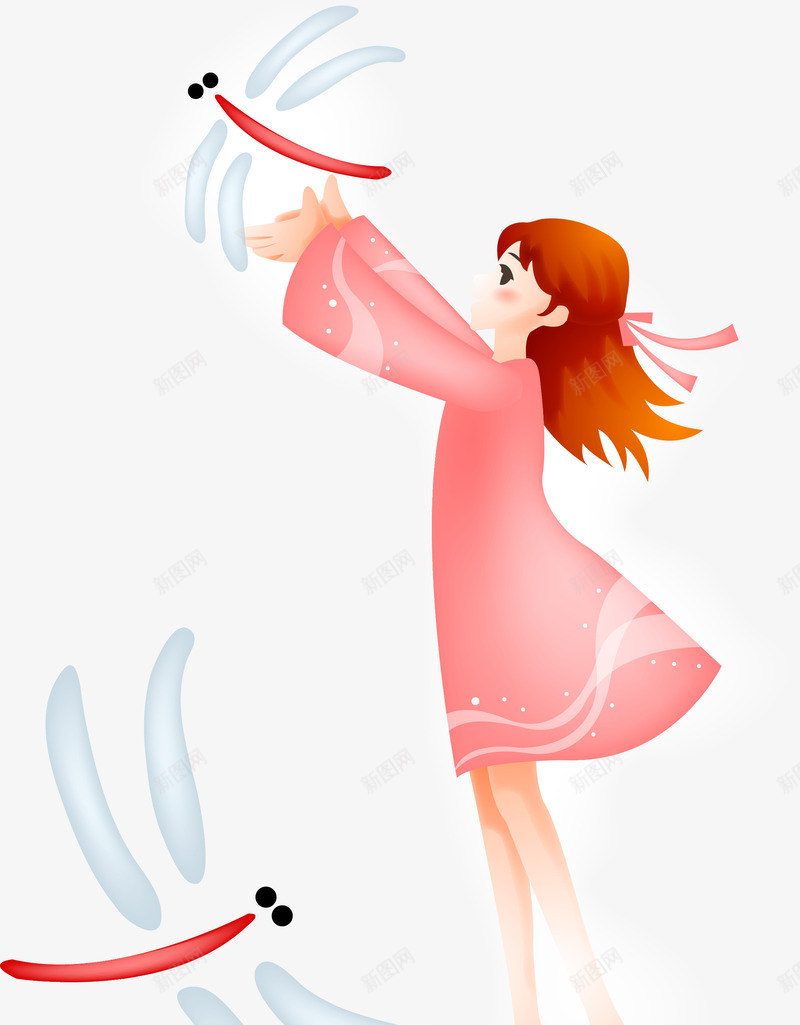 放飞蜻蜓的女孩png免抠素材_新图网 https://ixintu.com 女孩 放飞 爱护动物 蜻蜓