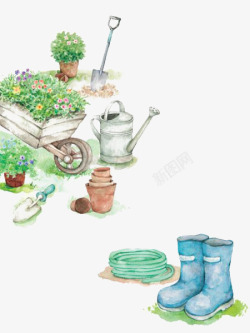 靴子插画水彩花园高清图片