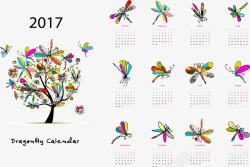 蜻蜓树2017年日历矢量图素材