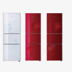 三开门冰箱家用电器红色冰箱高清图片
