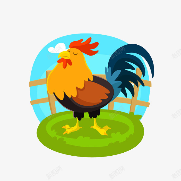 一只公鸡png免抠素材_新图网 https://ixintu.com 剪影 动物 卡通 大公鸡 插图 栅栏 绿色的