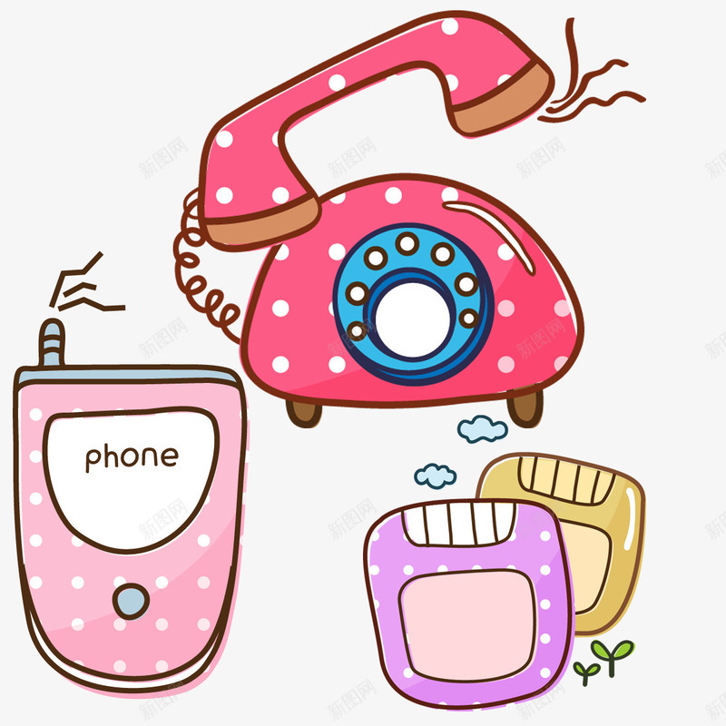 粉色电话组图png免抠素材_新图网 https://ixintu.com PNG图形 PNG装饰 座机 手机 电话 装饰