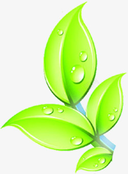 绿色卡通手绘露珠树叶节能素材