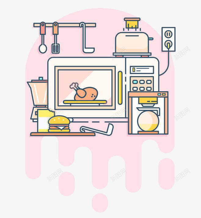 卡通微波炉png免抠素材_新图网 https://ixintu.com 卡通素材 厨房 微波炉 食物