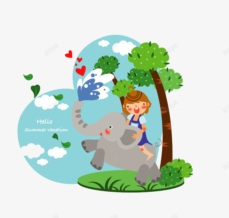 骑大象的女孩插画png免抠素材_新图网 https://ixintu.com 卡通 女孩 手绘 插画 骑大象
