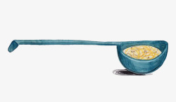 手绘汤勺手绘蓝色汤勺高清图片