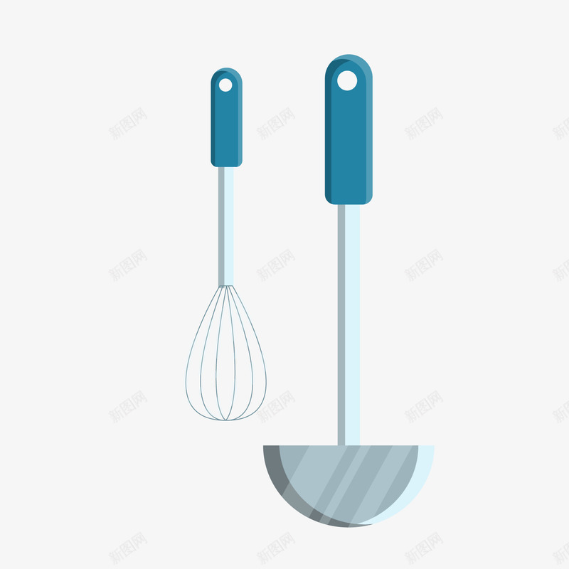 厨房用具汤勺打蛋器png免抠素材_新图网 https://ixintu.com 卡通汤勺 厨房用品 打蛋器 背景装饰 蓝色
