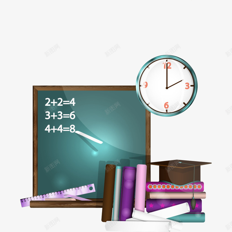 小黑板矢量图eps免抠素材_新图网 https://ixintu.com 书本 卡通小黑板 小黑板素材 数学 时钟 矢量小黑板 黑板 矢量图