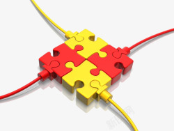 红色连接线红黄创意电缆高清图片